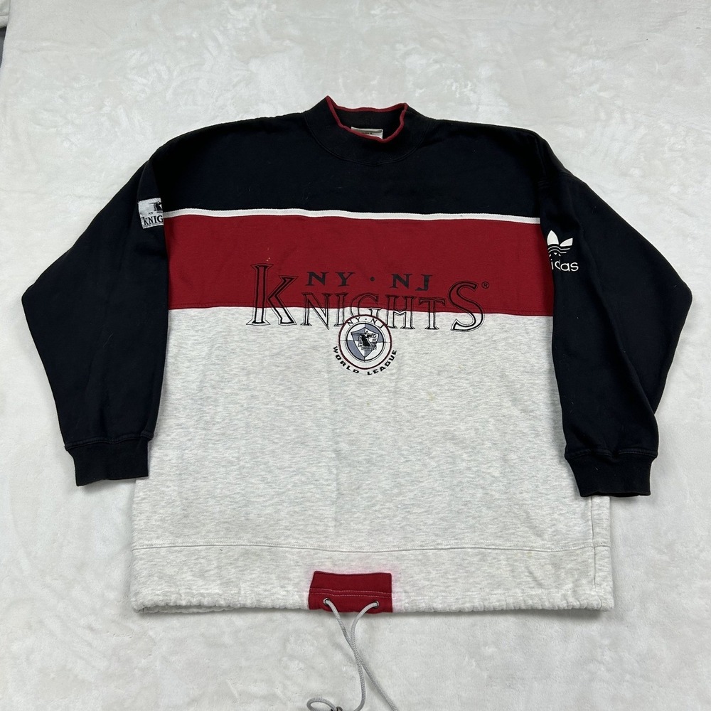 Adidas Sweatshirt Mens L Grey NY NJ Knights World League WLAF Vintage 90s Mock